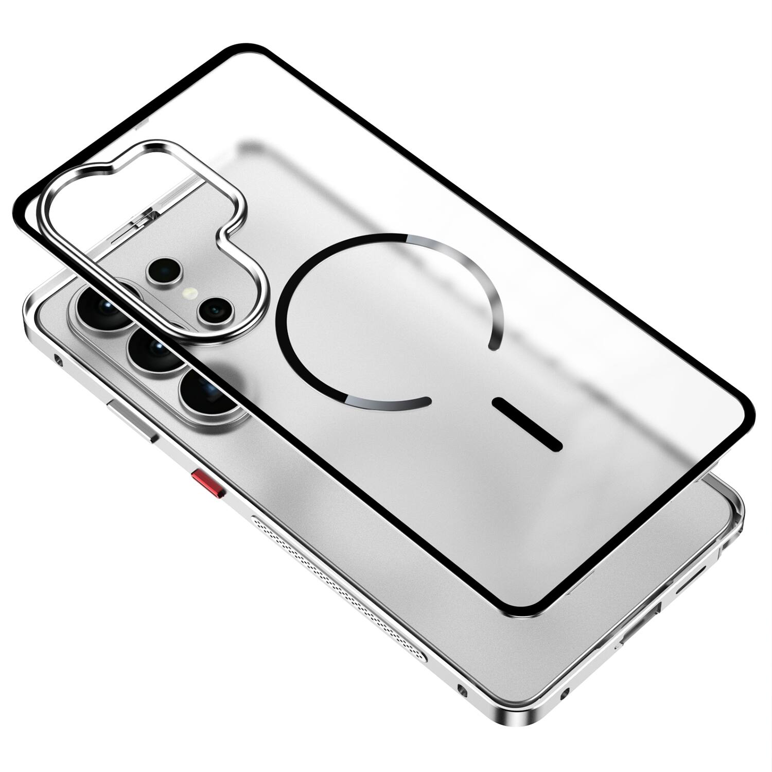 Alt View 3. Dteck - Magnetic Aluminum Bumper Case for Samsung Galaxy S26 Ultra, Slim Shockproof Translucent Matte Cover with Buckle Lock - Silver.