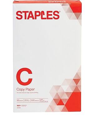 STAPLES  
C  
Copy Paper  
Our best value for high-volume printing  
92 gsm | 20 lb | 500 sheets  
100% Recycled