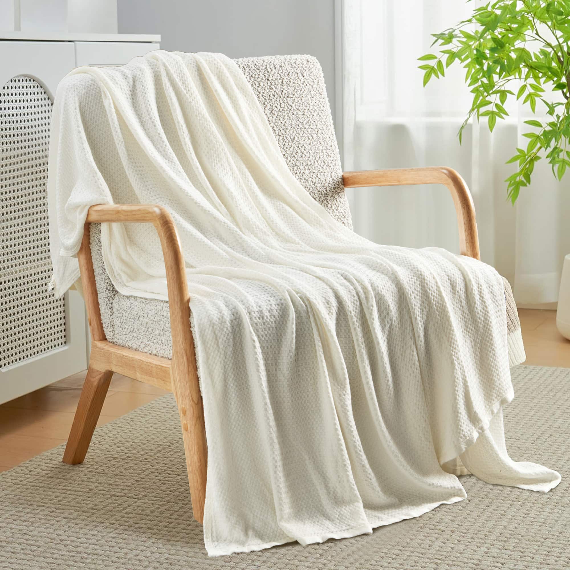 Peace Nest - Ultra Soft Waffle Weave Knit Throw Blanket, 60" x 80" - White