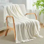 Front. Peace Nest - Peace Nest Ultra Soft Waffle Weave Knit Throw Blanket, White, 80" x 90" - White.