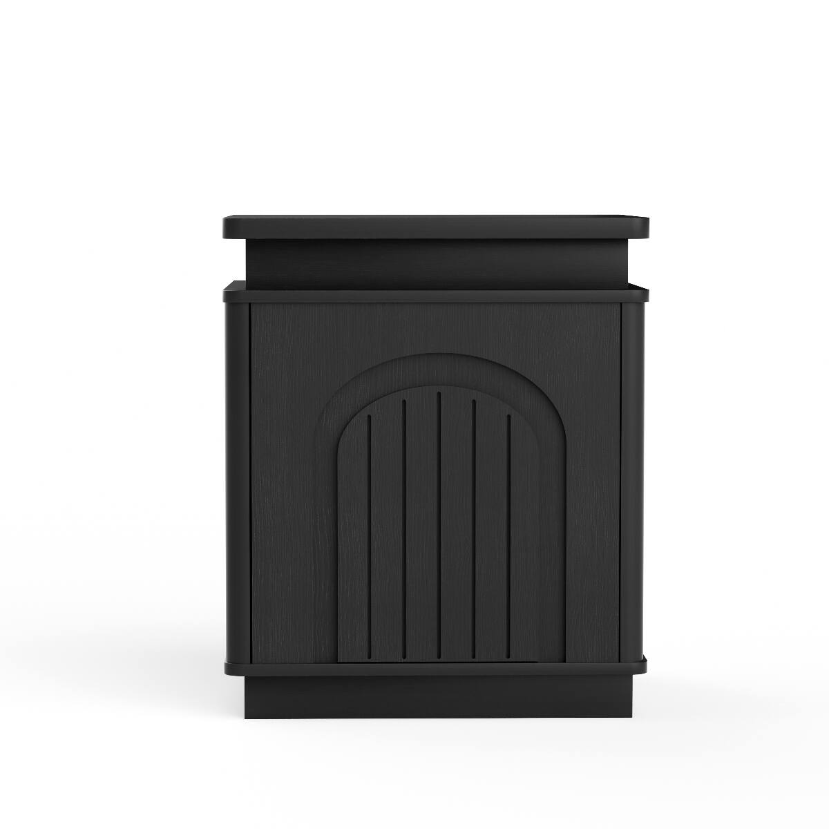 Alt View 6. Loheer - Loheer Black LED Nightstand with Arched Cabinet Storage and Reversible Doors - Black.
