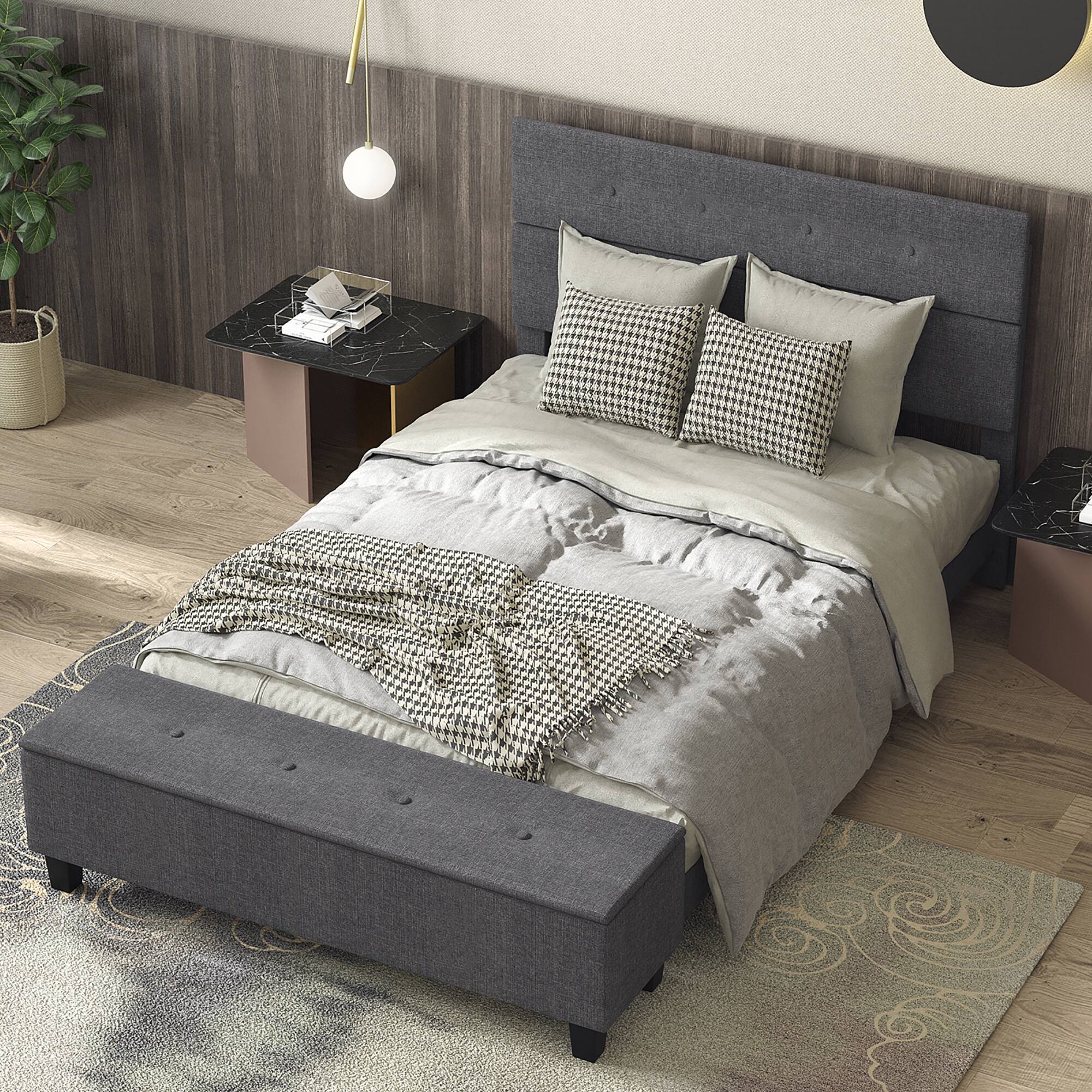 Alt View 3. Costway - Costway Full Upholstered Bed Frame with Ottoman Storage Linen Button Tufted Headboard - Gray.