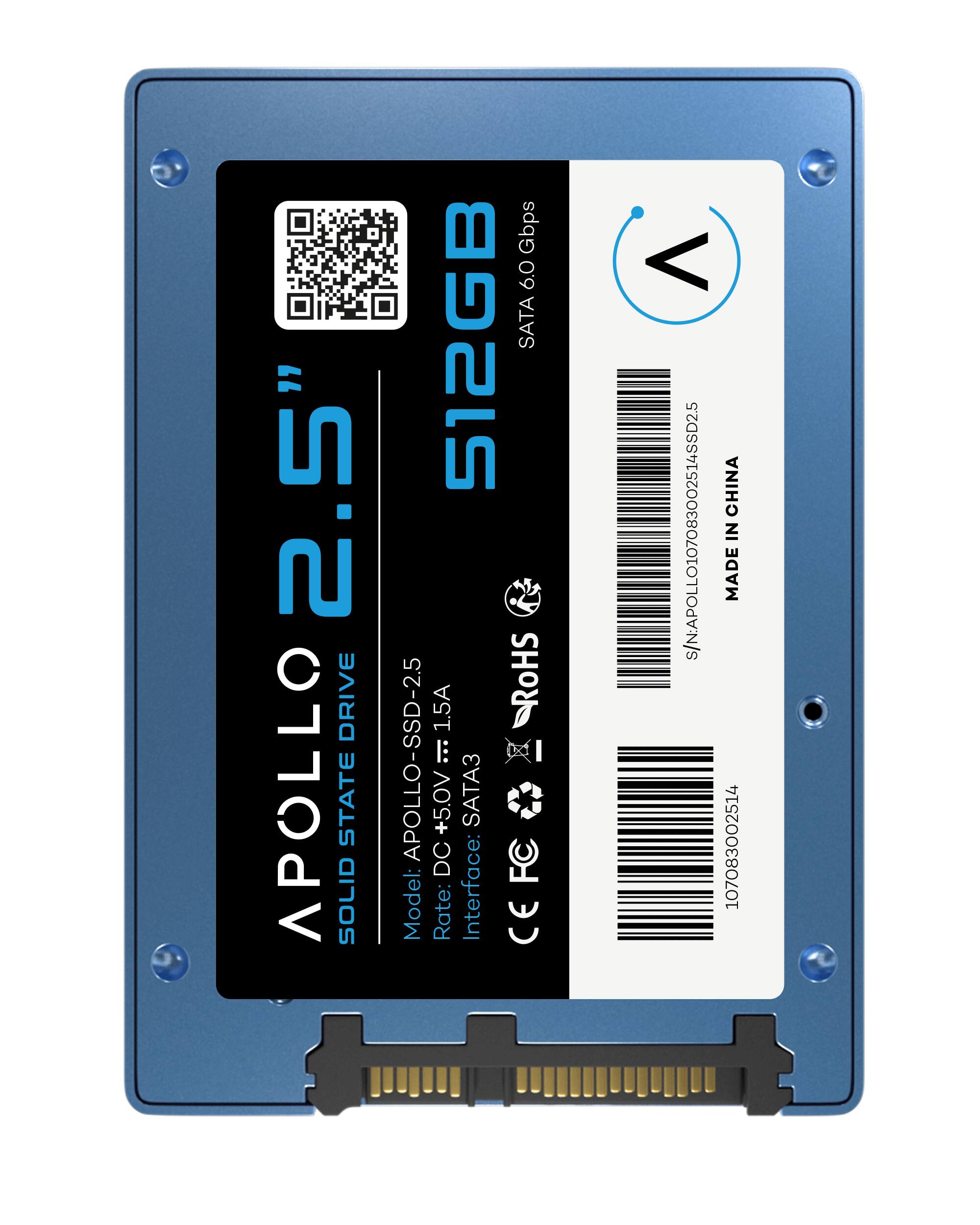 Sure, here is the corrected and grouped text from the image:

---

**APOLLO**

**SOLID STATE DRIVE**

**2.5"**

**512GB**

**SATA 6.0 Gbps**

**Model: APOLLO-SSD-2.5**

**Rate: +5.0V**

**Interface: SATA3**

**DC: 1.5A**

**CE FC**

**ROHS**

**MADE IN CHINA**

**S/N: APOLLO010708030000514SSD2-15A**

**10708030000514**

**STASSTNRAATIANS**

**10708030000514**

**CHINA**

**10708030000514**

**10708030000514**

**10708030000514**

**10708030000514**

**10708030000514**

