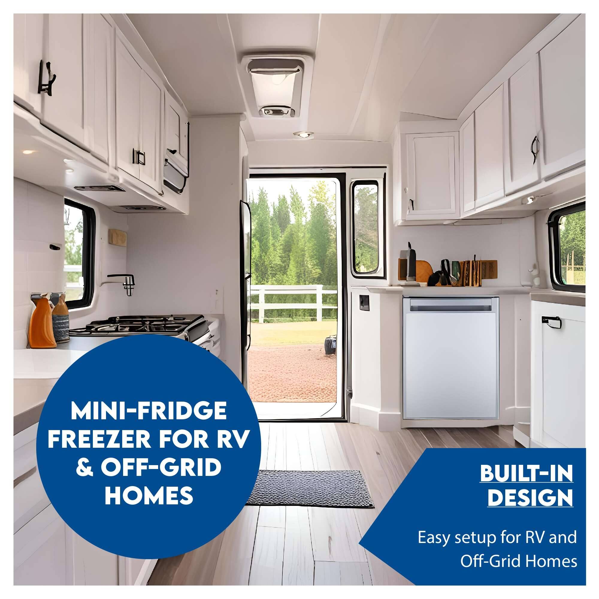 MINI-FRIDGE FREEZER FOR RV & OFF-GRID HOMES

BUILT-IN DESIGN

Easy setup for RV and Off-Grid Homes