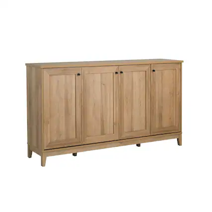 Front. Prepac - Yaletown 4 Panel Door Console Table Oak Engineered Wood Storage Cabinet - Oak.