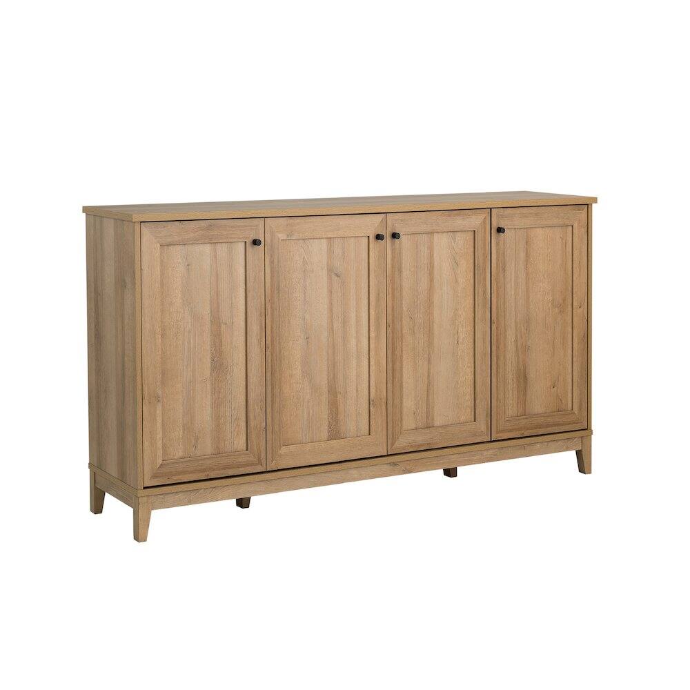 Front. Prepac - Yaletown 4 Panel Door Console Table Oak Engineered Wood Storage Cabinet - Oak.