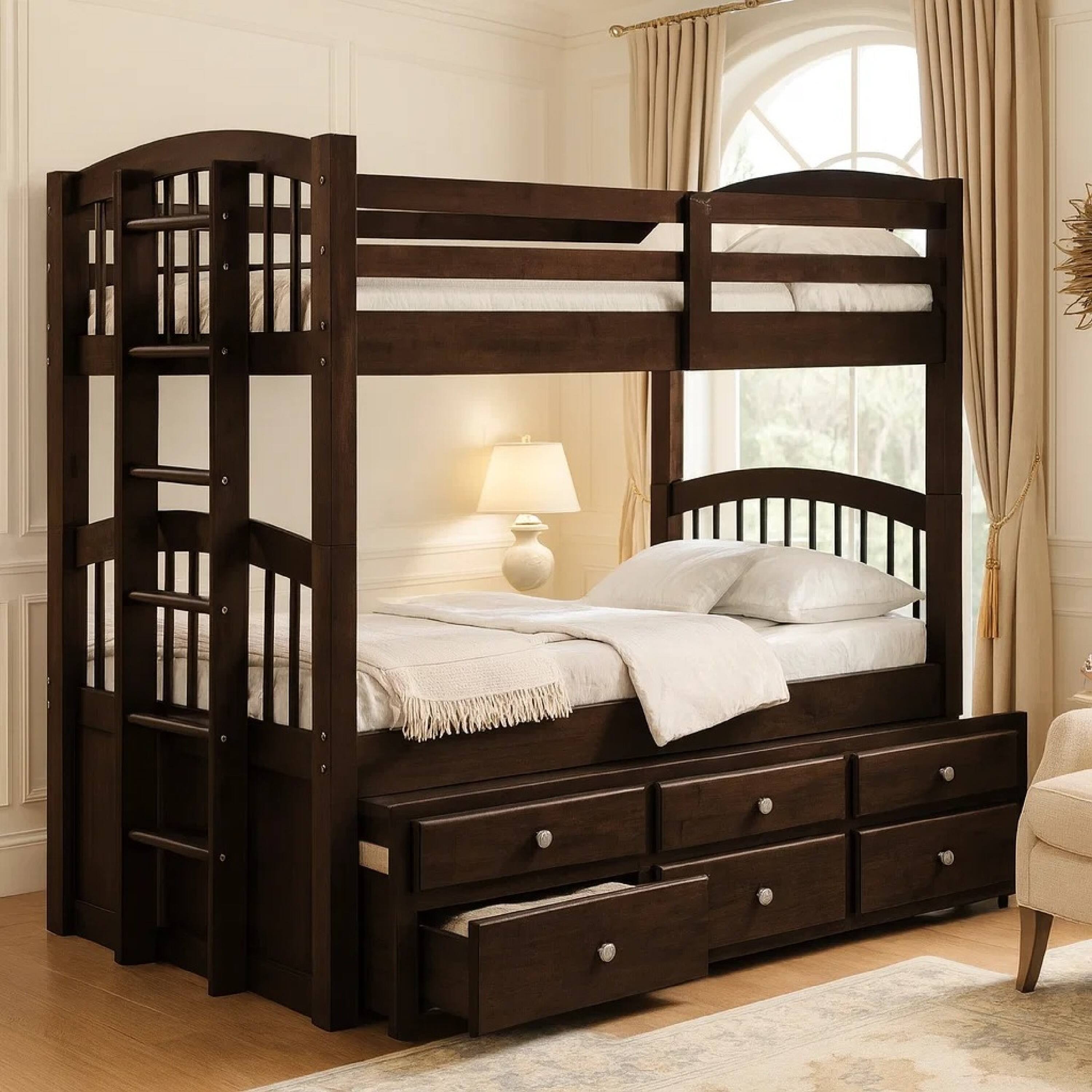 Alt View 5. Manhattan Lane - Wooden Twin/Twin Bunk Bed & Trundle with 3 Drawers - Brown.