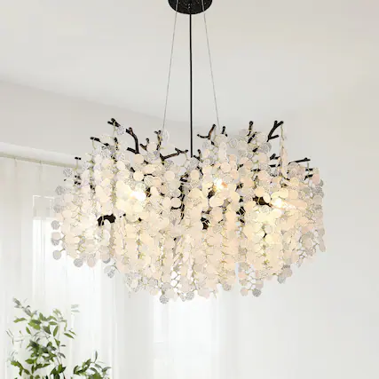 Front. RYHNUYNE - 10-Light Black Chandelier Adjustable Dimmable Ceiling Light for Dining Room Foyer Kitchen Island Farmhouse Modern Decor.