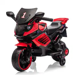 GARVEE - Kids Ride On Motorcycle with Training Wheels, Battery Powered Ride On Toy with Headlight, Horn, Music - Red
