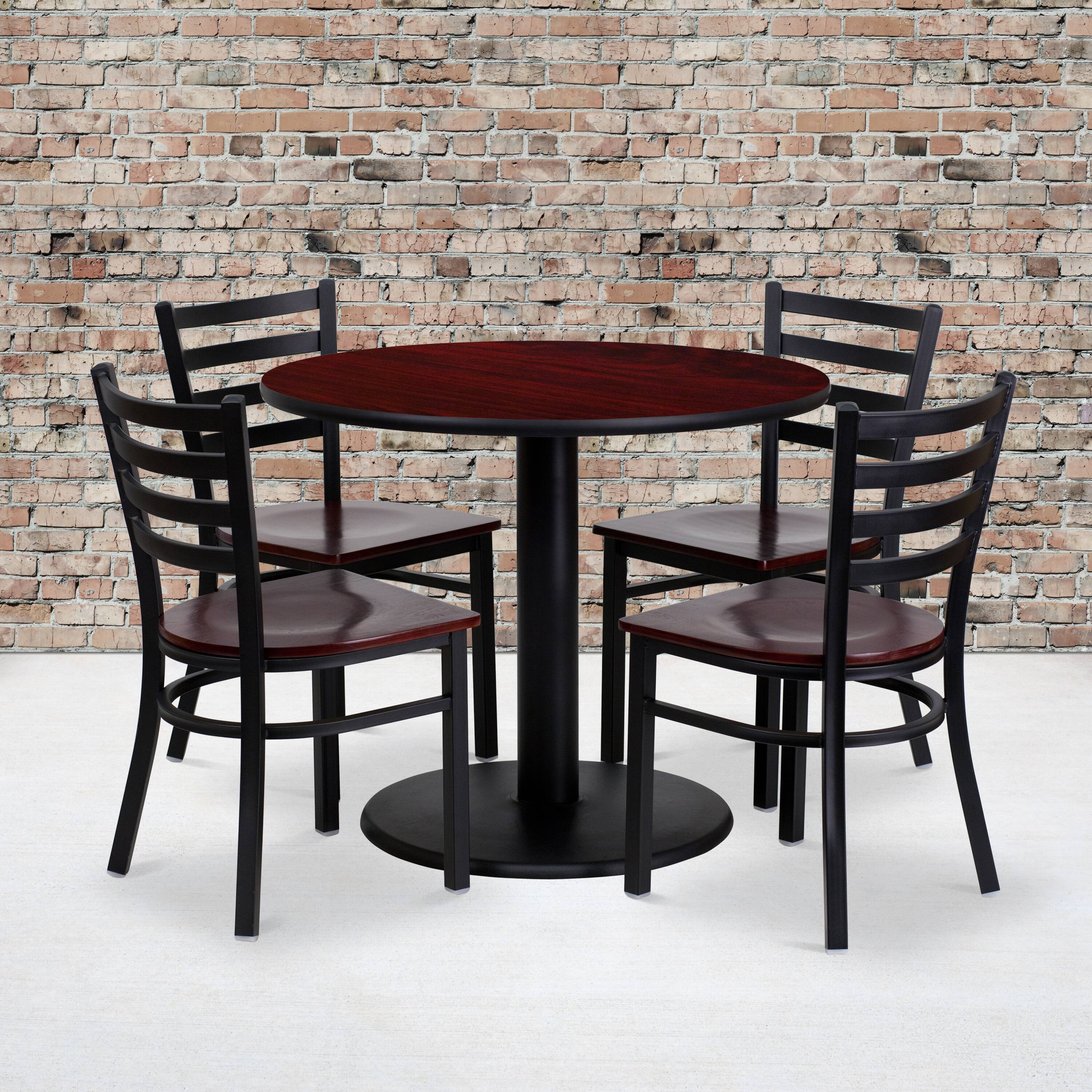 Alt View 1. Emma + Oliver - 36'' Round Laminate Table Set with 4 Ladder Back Metal Chairs - Mahogany.