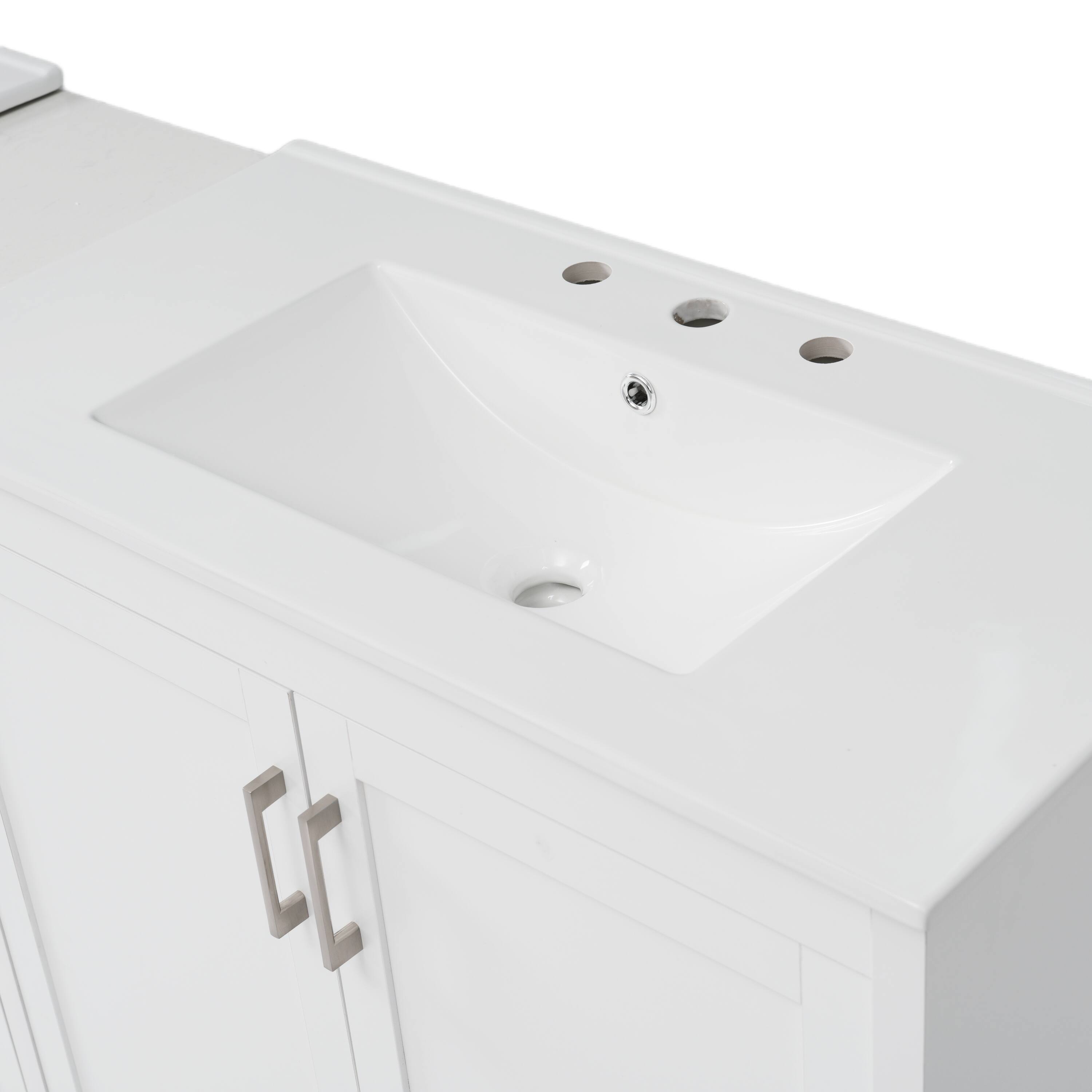Alt View 6. Boyel Living - 84 Inch Double Sink Bathroom Vanity with Ceramic Sinks Quartz Countertop Adjustable Shelves 3 Drawers White - White.