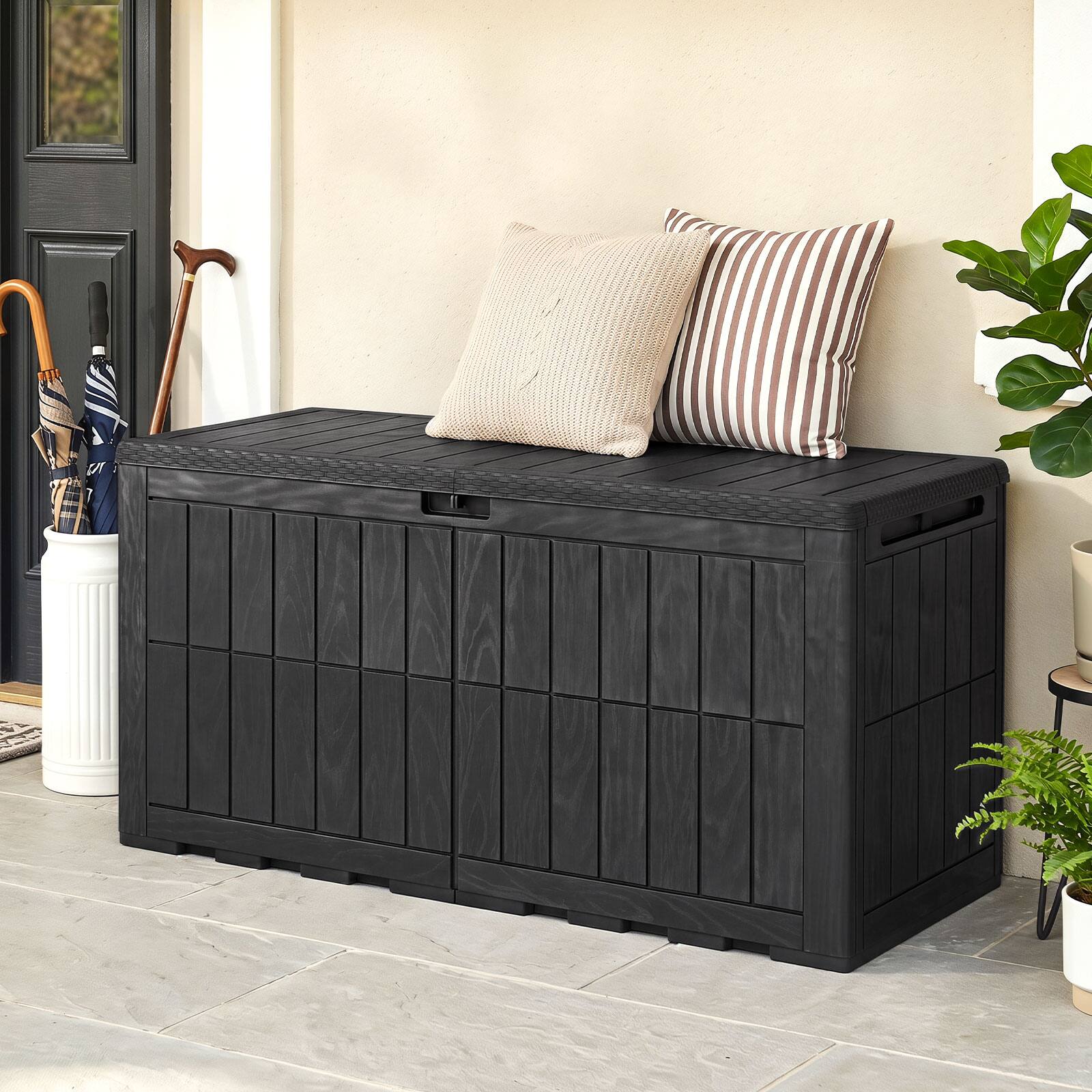 Alt View 3. Gymax - Gymax 120 Gal Outdoor Deck Box All-Weather Lockable Storage Bin w/ Lid & Handles Black Black - Black.