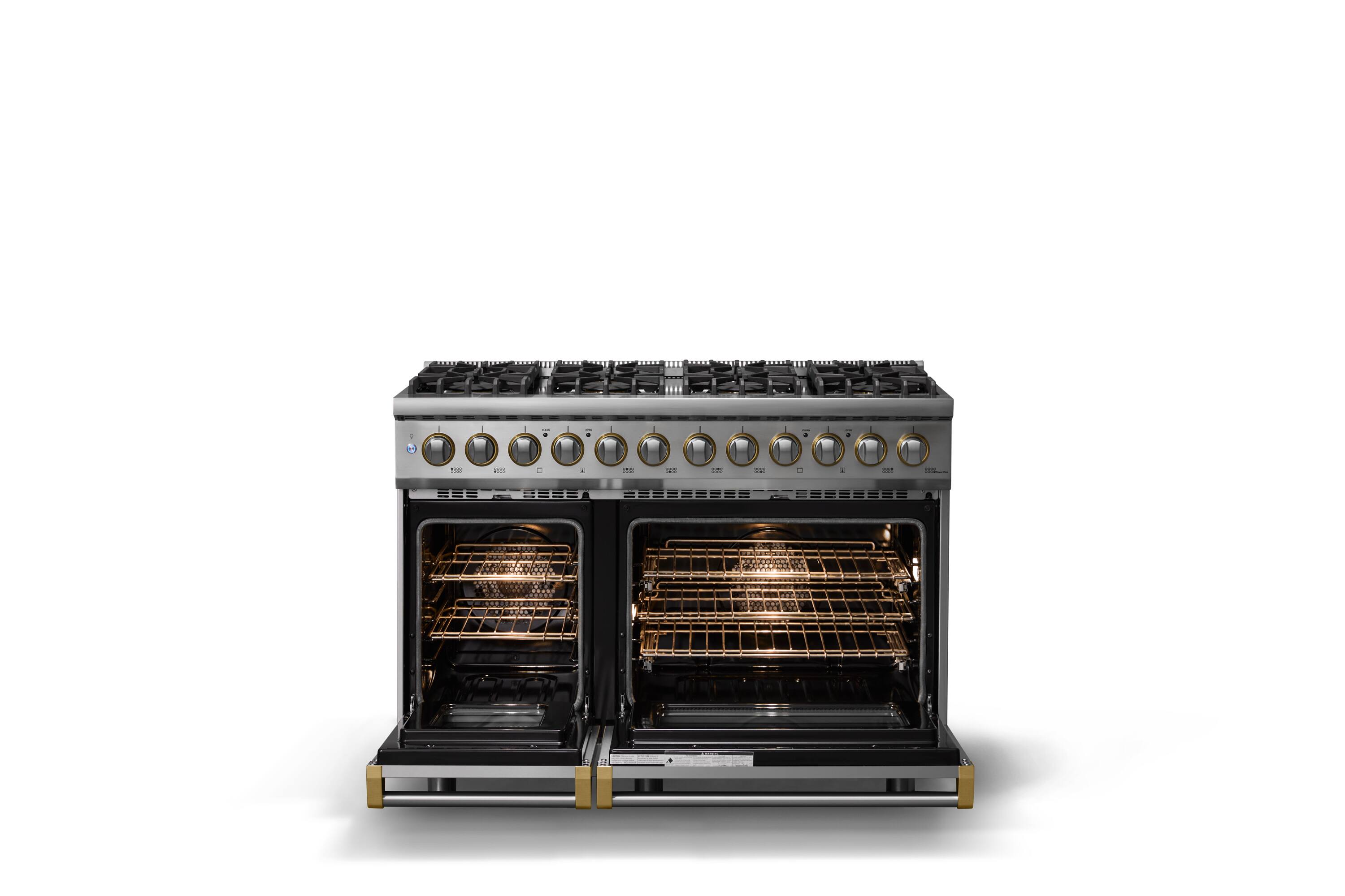 Alt View 2. Viking - 48"W. Pro5S 7.3 Cu.Ft. Freestanding Self-Clean Sealed 8B LP Dual Fuel Convection Rng/Grdl-Stainless Steel/Brushed Brass - Stainless Steel.