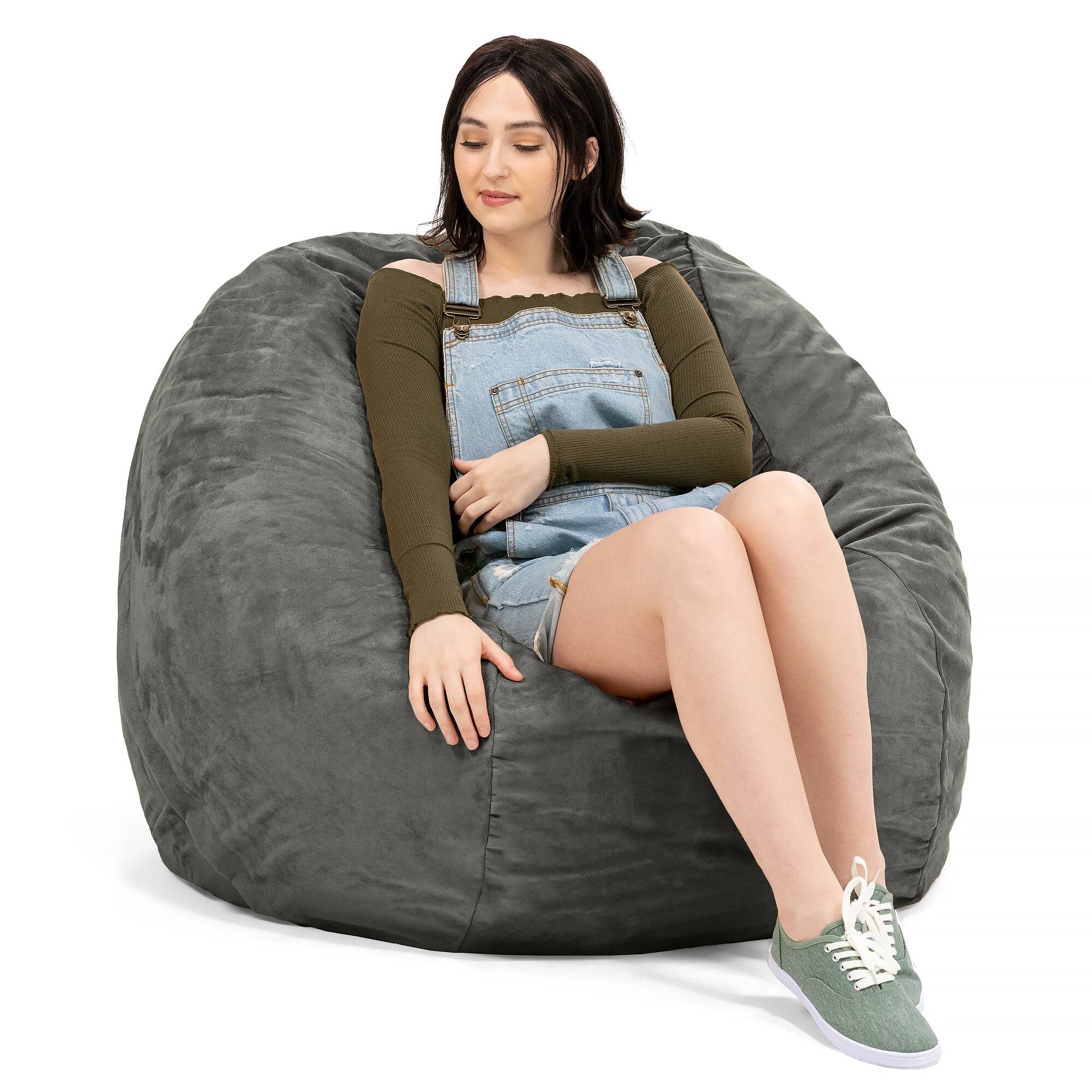 Left. Jaxx - Jaxx 4 ft Round Bean Bag Chair for Adults, Charcoal - Charcoal.