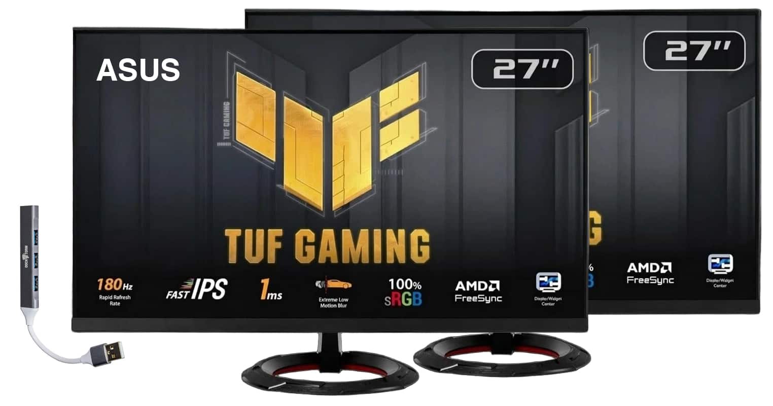 ASUS - TUF Gaming 27" FHD IPS Monitor, Anti-Glare, Flicker Free, AMD FreeSync, HDMI & DKZ Hub (VG279Q3R) 2 Pack - Black