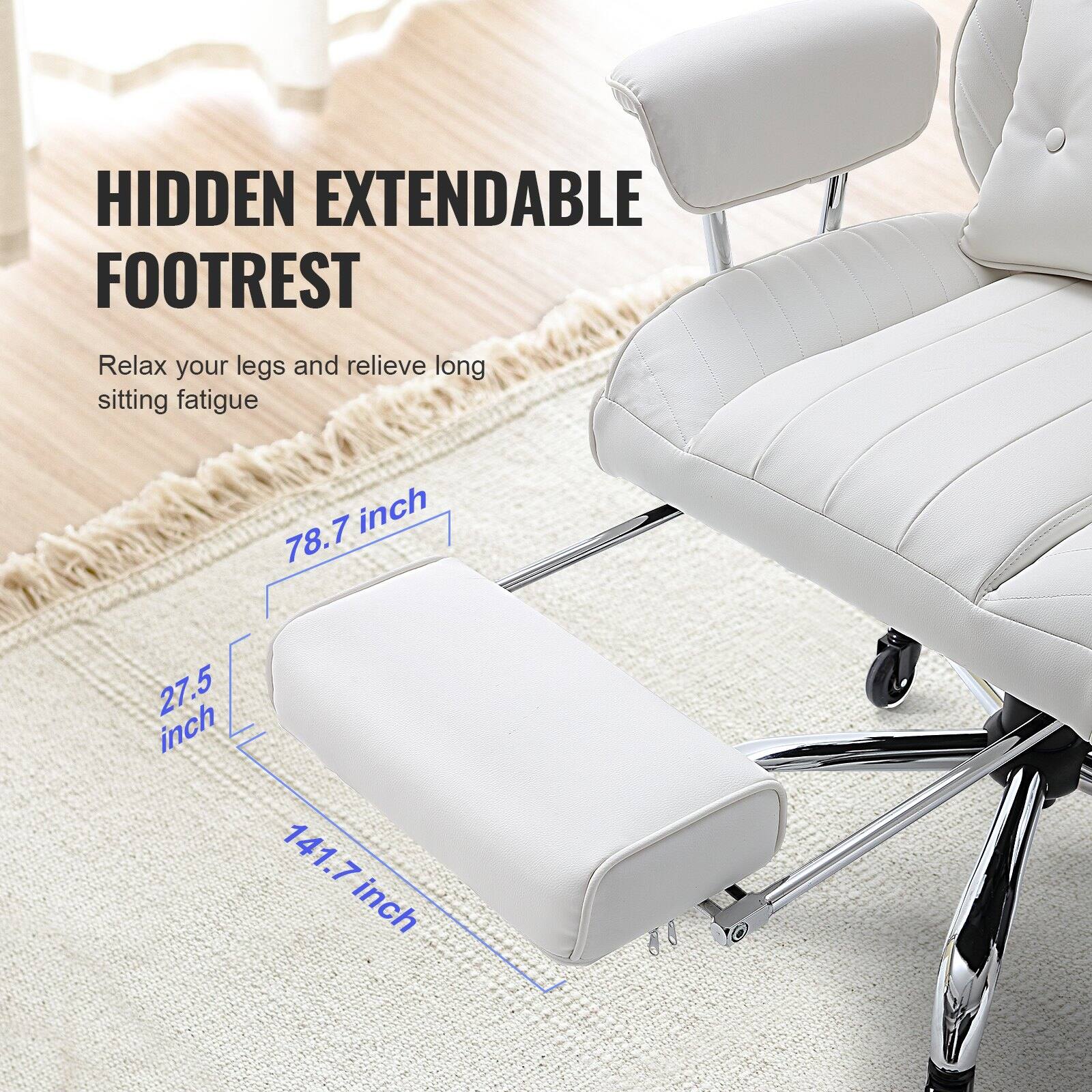 HIDDEN EXTENDABLE FOOTREST

Relax your legs and relieve long sitting fatigue

78.7 inch  
27.5 inch  
141.7 inch