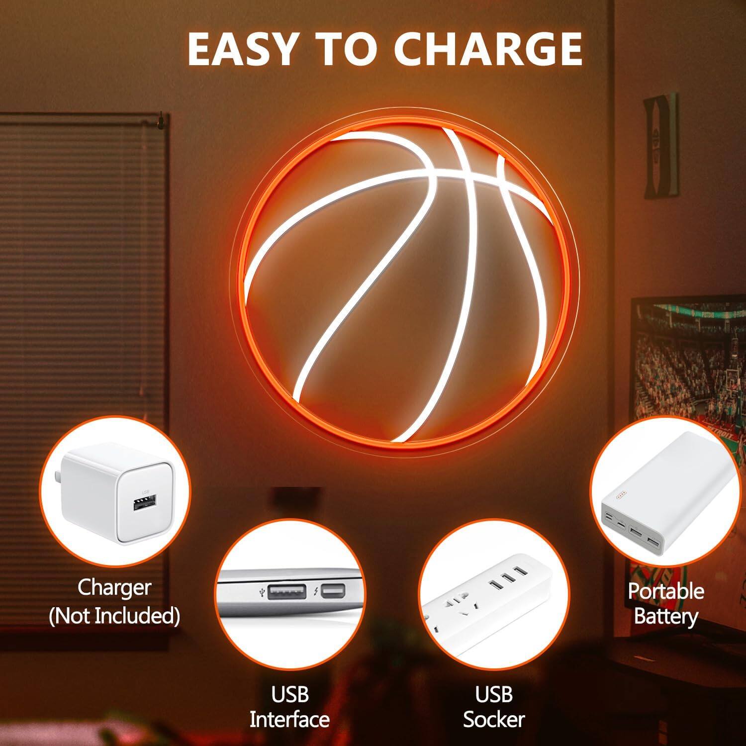 EASY TO CHARGE

- Charger (Not Included)
- USB Interface
- USB Socket
- Portable Battery