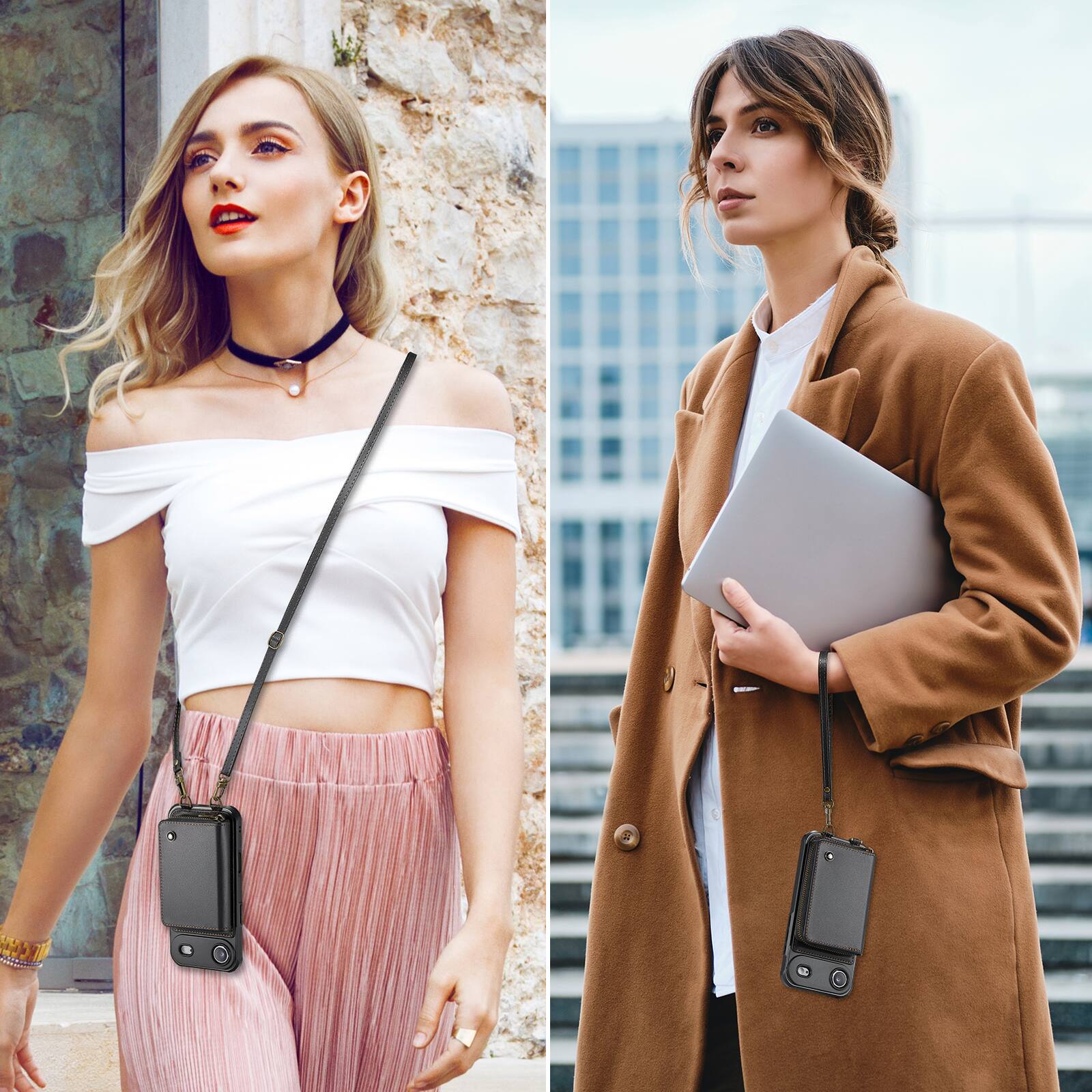 Alt View 2. Dteck - Dteck Crossbody Zipper Wallet Case for Apple iPhone Air, RFID Blocking PU Leather Card Slots Wrist Strap Lanyard Cover - Black.