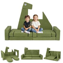 Costway - 13 PCS Modular Kids Play Couch, Multifunctional Convertible Kids Sofa Furniture Dinosaur - Green