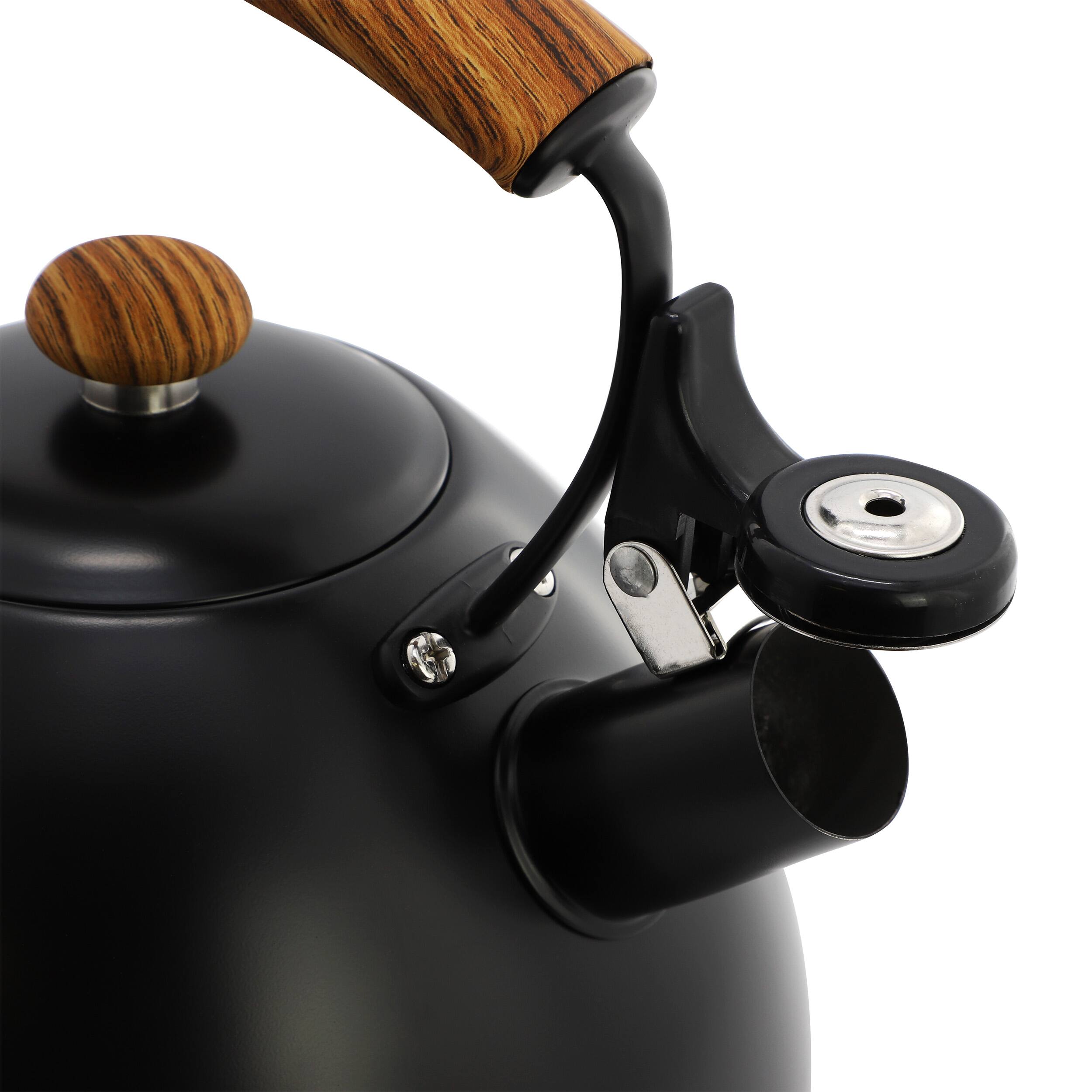 Alt View 2. MegaChef - MegaChef 3.2 Quart Whistling Tea Kettle with Wood Grain Nylon Cool Touch Handle, Matte Black - Black.