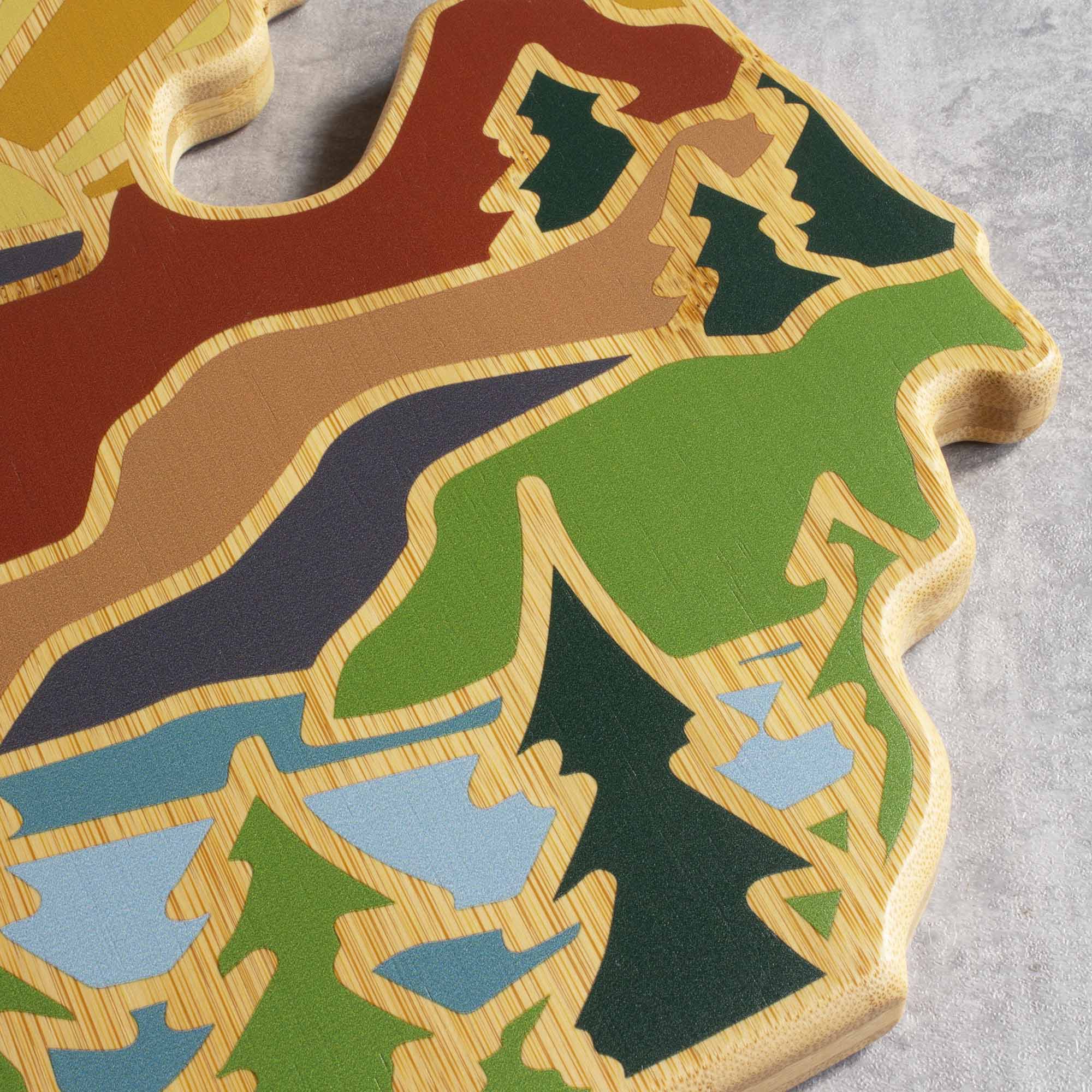 Alt View 2. Totally Bamboo - Michigan Mitten Cutting Board with Artwork by Summer Stokes.