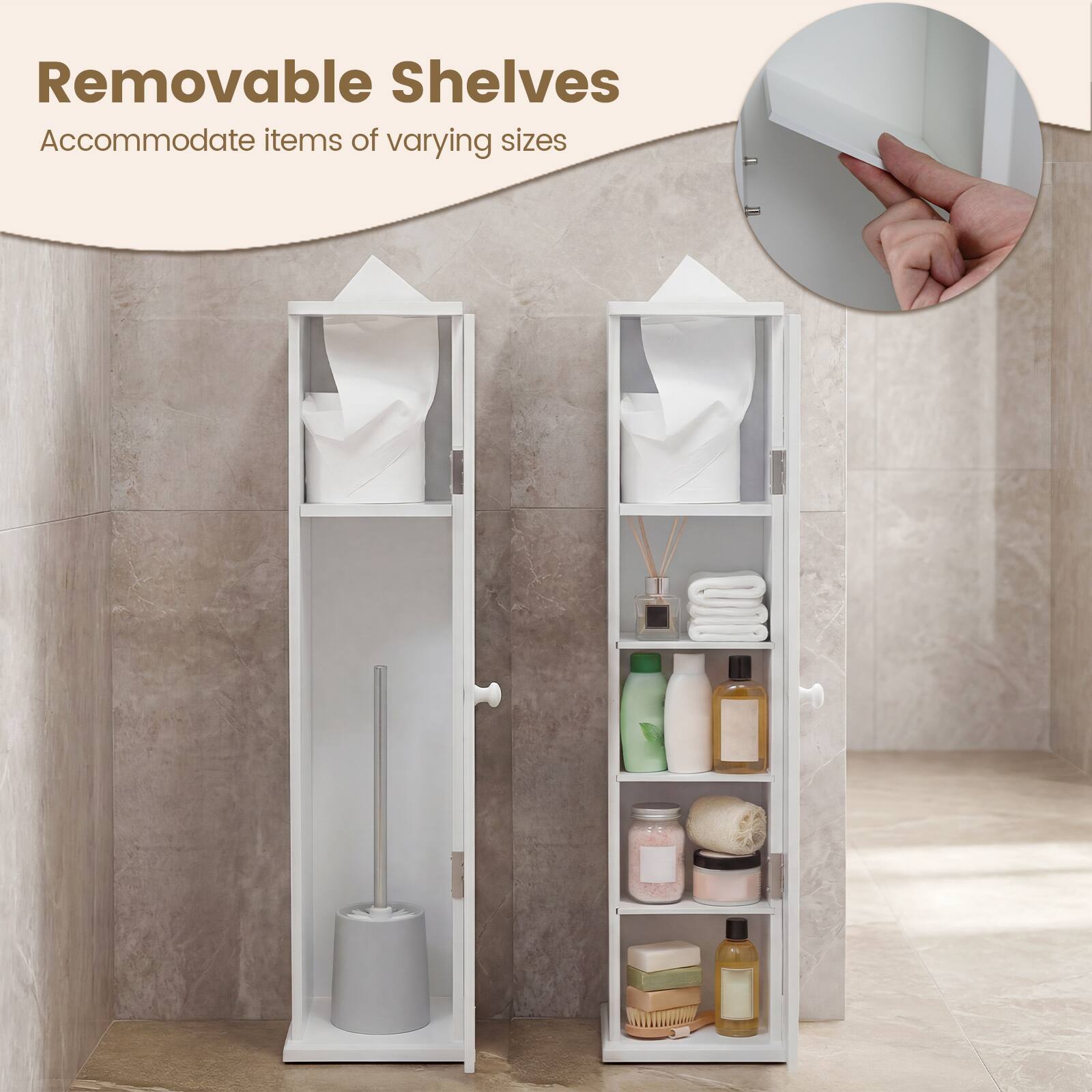 Removable Shelves  
Accommodate items of varying sizes