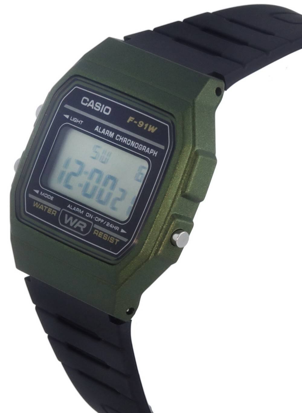 CASIO F-91W  
LIGHT ALARM CHRONOGRAPH  
50M WATER RESIST  
ALARM ON-OFF / 24HR  
WR