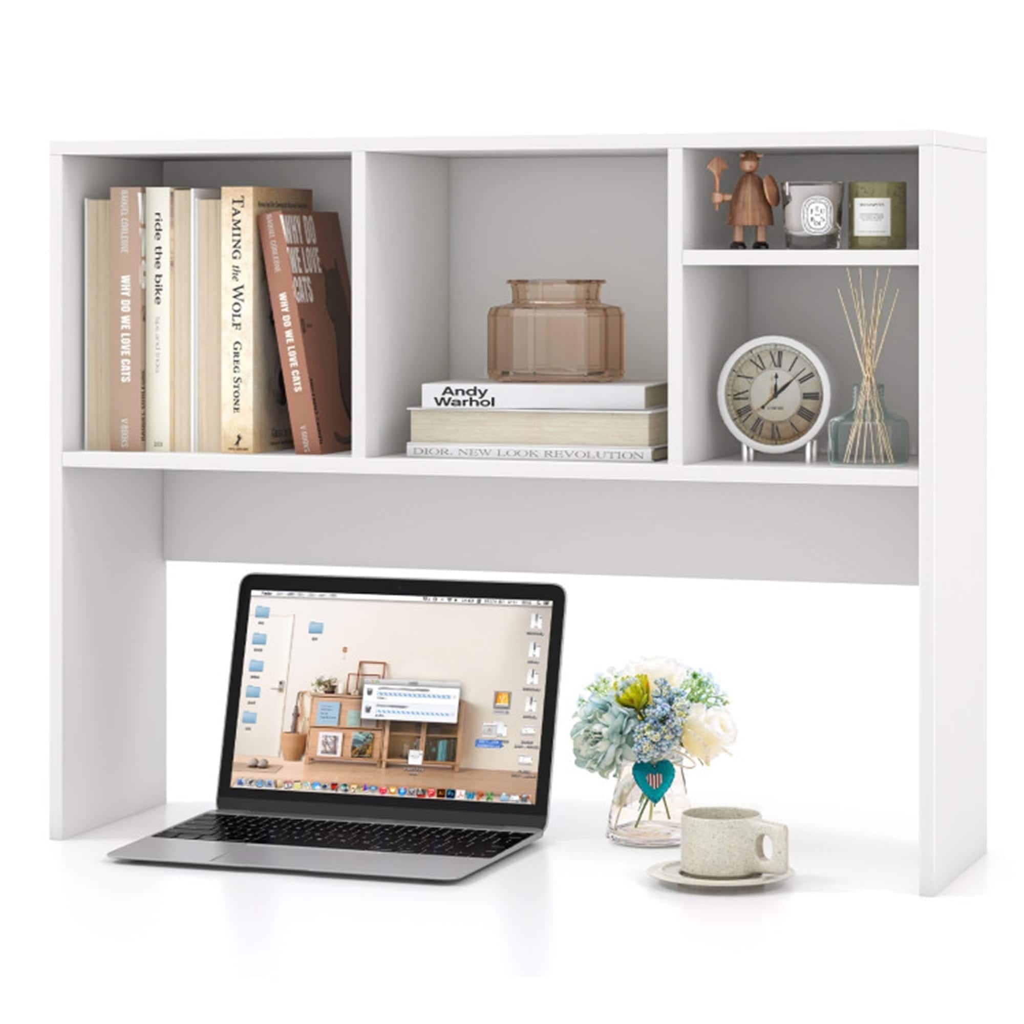 Pefilos - 2-Tier Multipurpose Desk Bookshelf with 4 Shelves, Freestanding Display Shelf - White