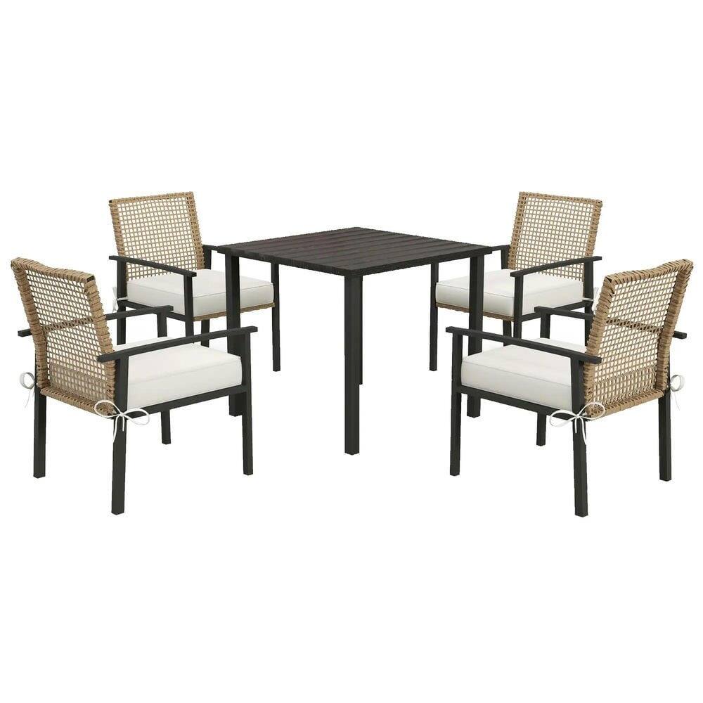 Angle. Resenkos - Resenkos 5 Pieces Outdoor Dining Set, Wicker Rattan Patio Furniture Set, Cushions, Beige - Beige.