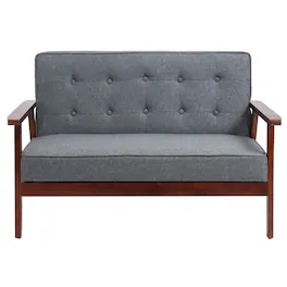 Homcom - Modern Upholstered 2-Seat Loveseat Sofa with Linen-Touch Fabric and Rubberwood Legs - Gray