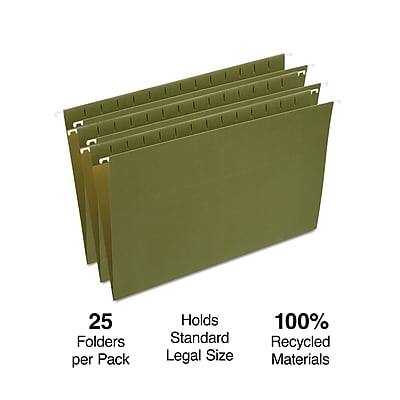 25 Folders per Pack  
Holds Standard Legal Size  
100% Recycled Materials
