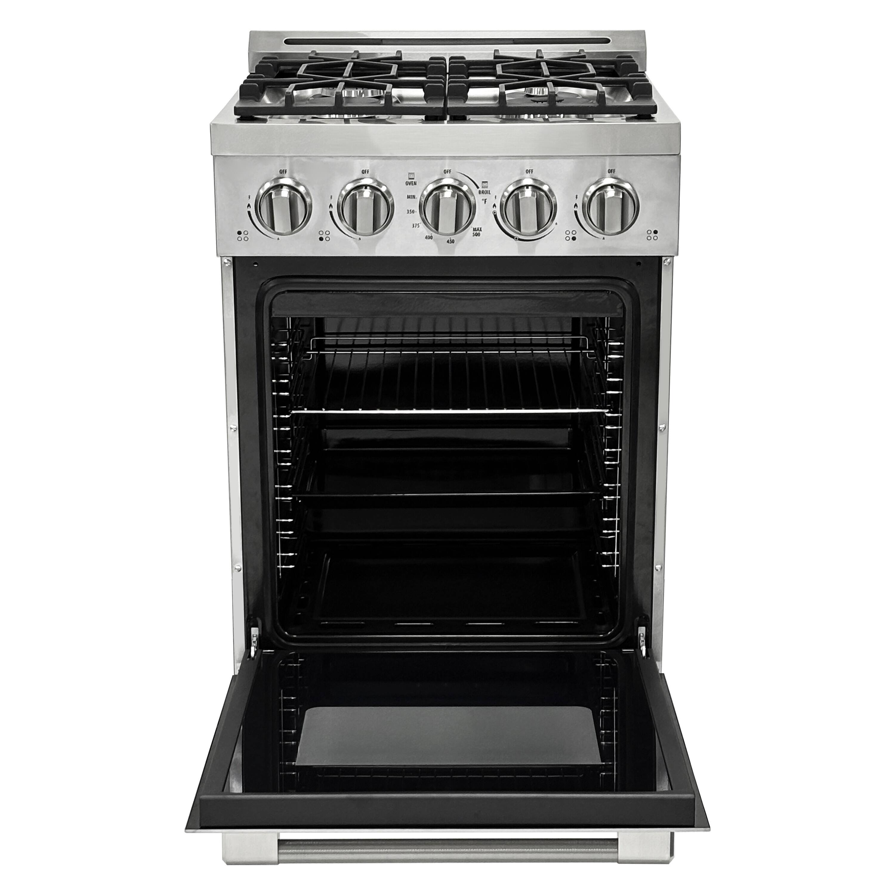 Angle. Unique Appliances - Off-Grid 24 in. Wide 4 Burner 3.75 Cu. Ft. Freestanding LP Gas Range with Waist-High Broiler and Manual Clean - Stainless Steel.