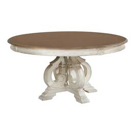 Manhattan Lane - Dual Tone Round Wooden Dining Table with Pedestal Base, Antique - White