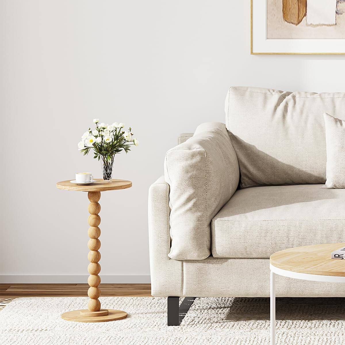 Alt View 3. PO3TICJUNKI3 - Round Side Table Drink For Spaces Pedestal End Living Room Modern Accent Nightstand With Solid Wood Leg Bed... - White.