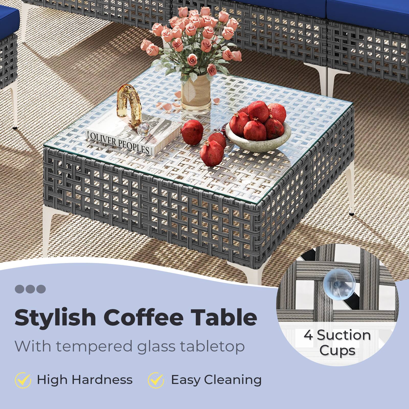 Stylish Coffee Table
With tempered glass tabletop
4 Suction Cups
High Hardness
Easy Cleaning
