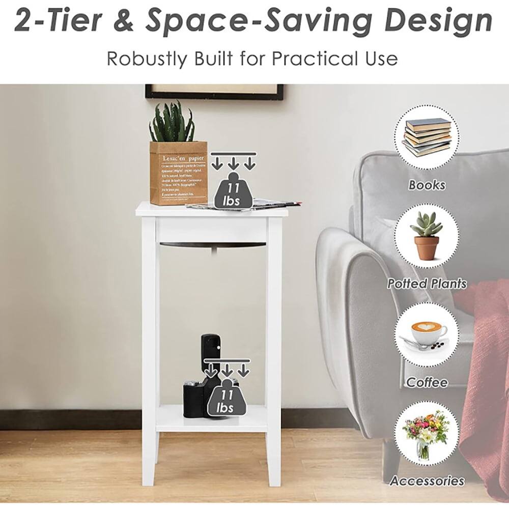 2-Tier & Space-Saving Design  
Robustly Built for Practical Use  

Lessc'en en pagier rand 1  
11 lbs Books  
11 lbs Potted Plants  
11 lbs Coffee Accessories