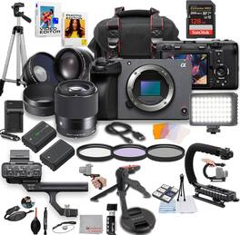 Bundle - Sony - FX30 Digital Cinema Camera with XLR Handle Unit + Sigma 30mm f/1.4 DC DN Lens, LED Light, 128GB Extreme Speed, U-Gr - Black