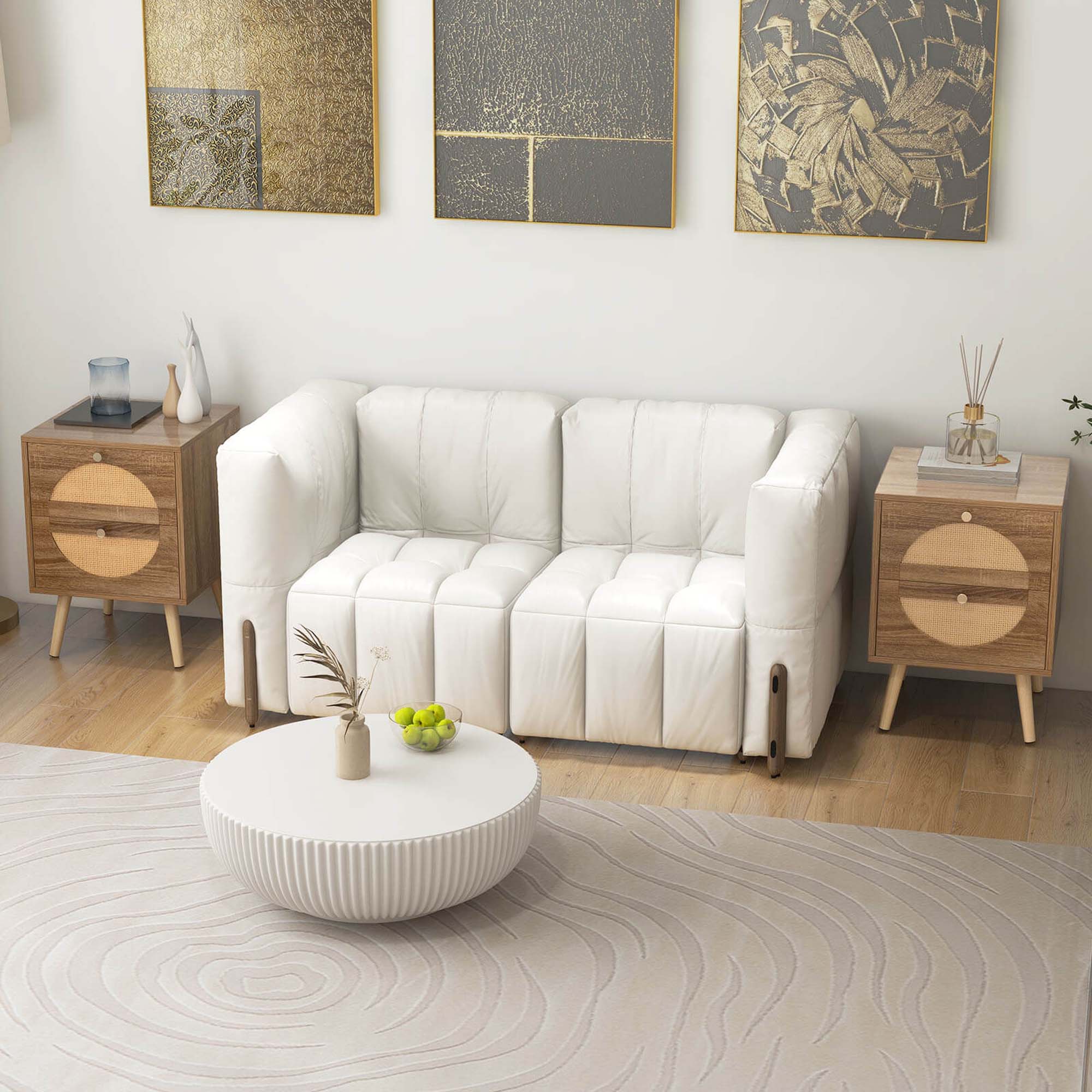 Alt View 1. Costway - Costway 2Pcs Rattan Nightstand with 2 Drawers Solid Wood Legs Compact Wood Coffee Table - Brown.