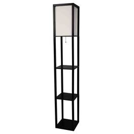 Hivvago - Black 3-Shelf Modern Floor Lamp with Beige Linen Shade - Black, Beige linen