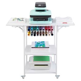 VEVOR - Heat Press Table,3 Tier Movable Heat Press Stand, Foldable Heat Transfer Machine Stand with Wheels and Vinyl Roll Holder - White