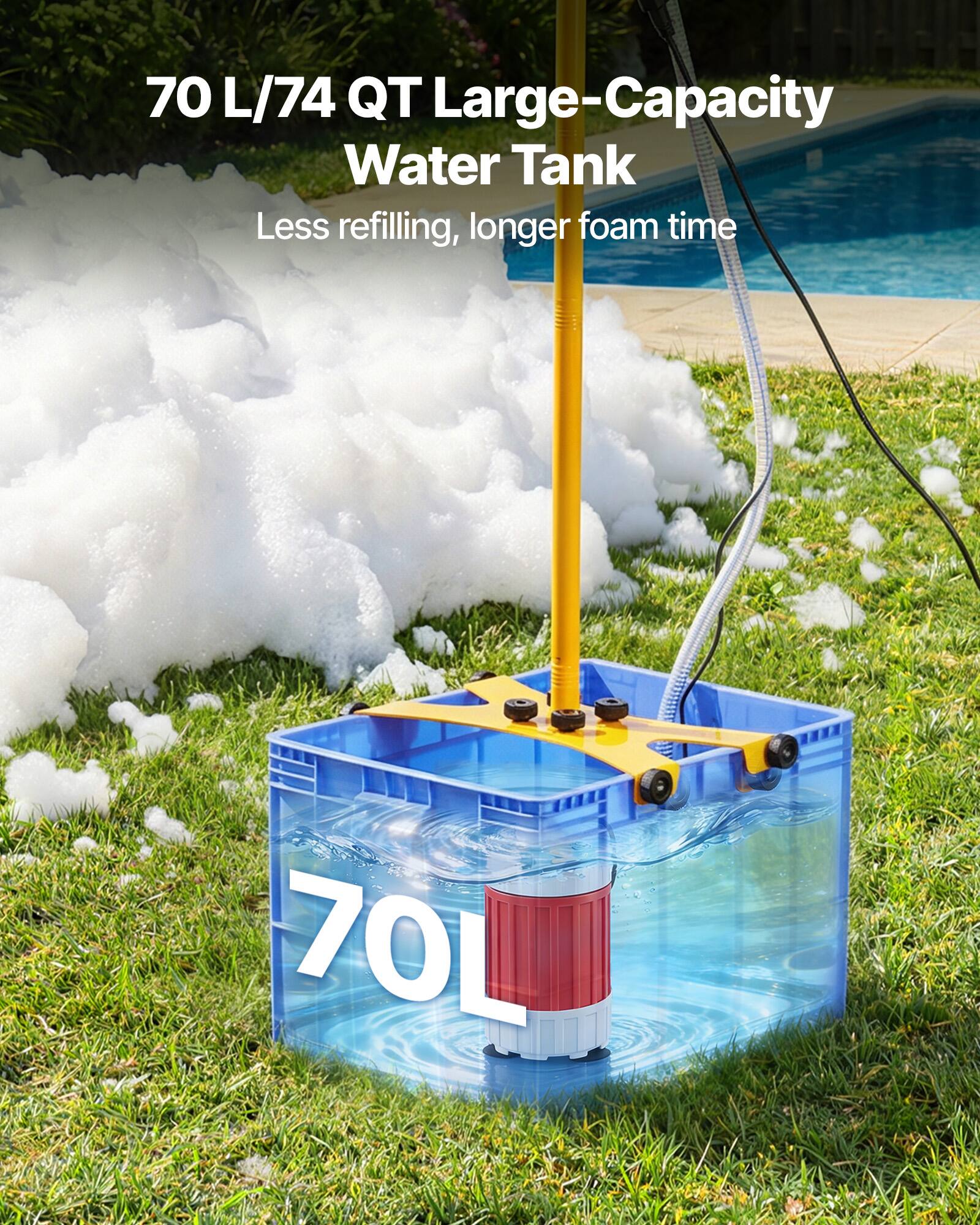 70 L/74 QT Large-Capacity Water Tank  
Less refilling, longer foam time