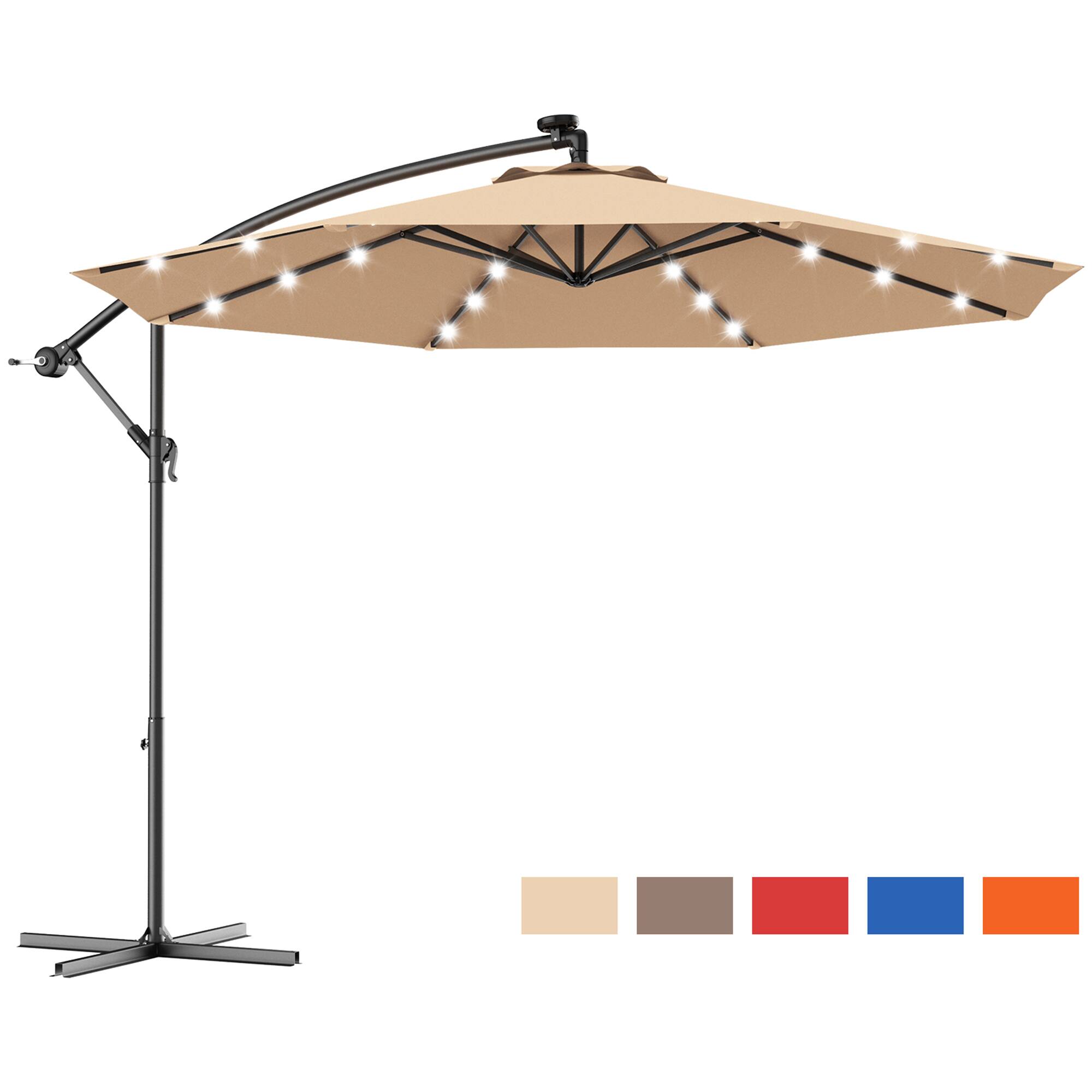 Alt View 3. Gymax - Gymax 10Ft Patio Solar LED Outdoor Offset Hanging Umbrella w/ 24 Lights Beige - Beige.