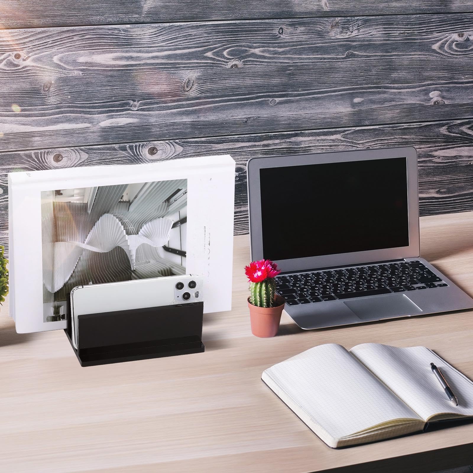 Alt View 1. HongFei - 1 Piece 4-Compartment Acrylic Vertical Laptop Stand, Fits Laptops Less Than 2 cm Thick (Black) - Black.