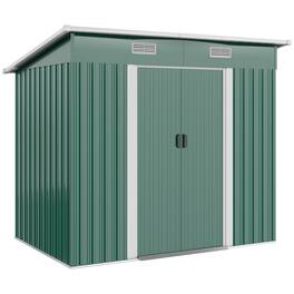Outsunny - 7' x 4' Outdoor Storage Shed, Metal Garden Tool House with Sloping Roof and Lockable Door for Backyard - Dark Green