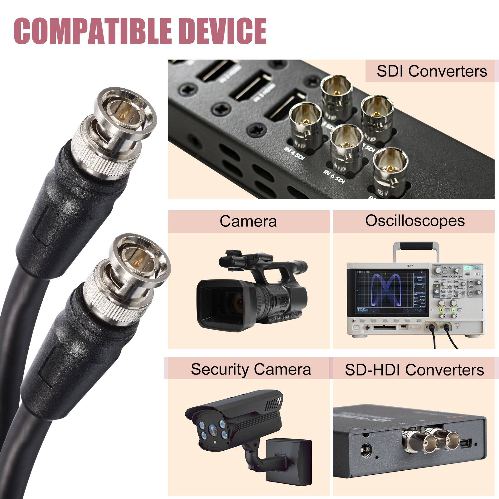 COMPATIBLE DEVICE

- SDI Converters
- Camera
- Oscilloscopes
- Security Camera
- SD-HDI Converters