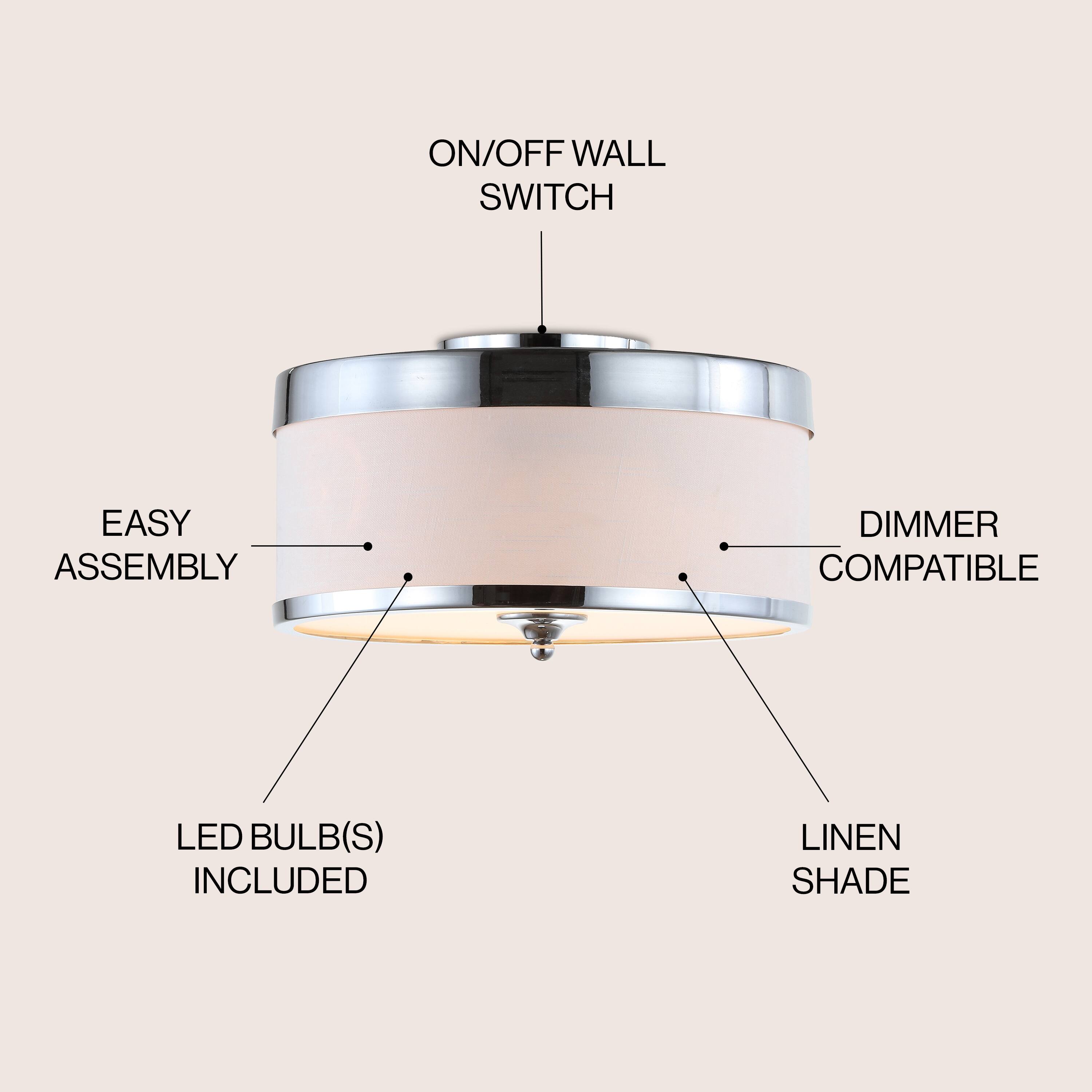 ON/OFF WALL SWITCH  
EASY ASSEMBLY  
DIMMER COMPATIBLE  
LED BULB(S) INCLUDED  
LINEN SHADE