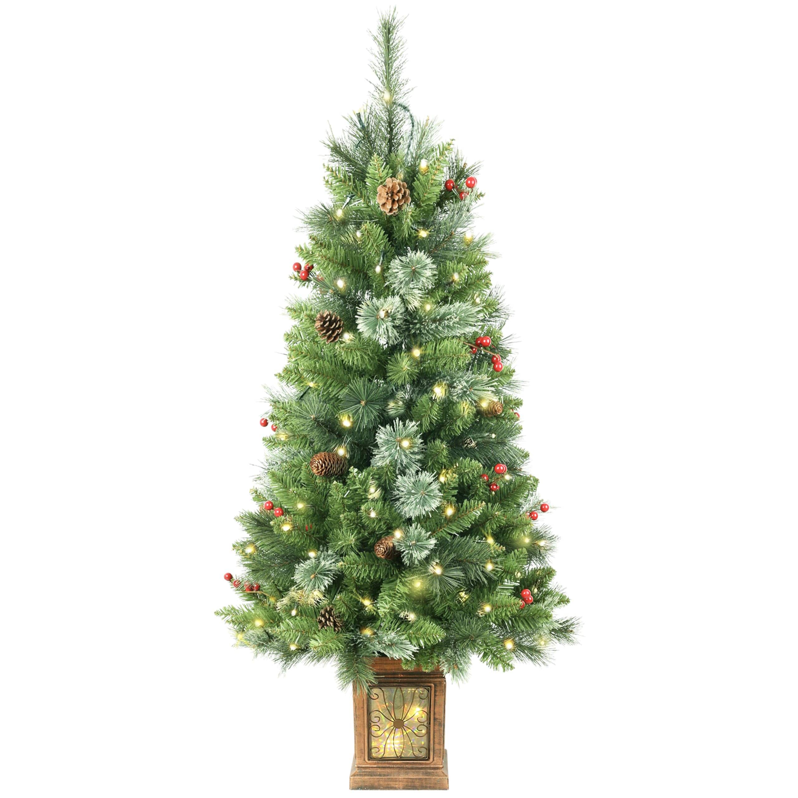 Skar Audio - Christmas Tree Artificial Pine Potted Xmas 256 Branches Tips Decoration With 100 Led Lights - Default