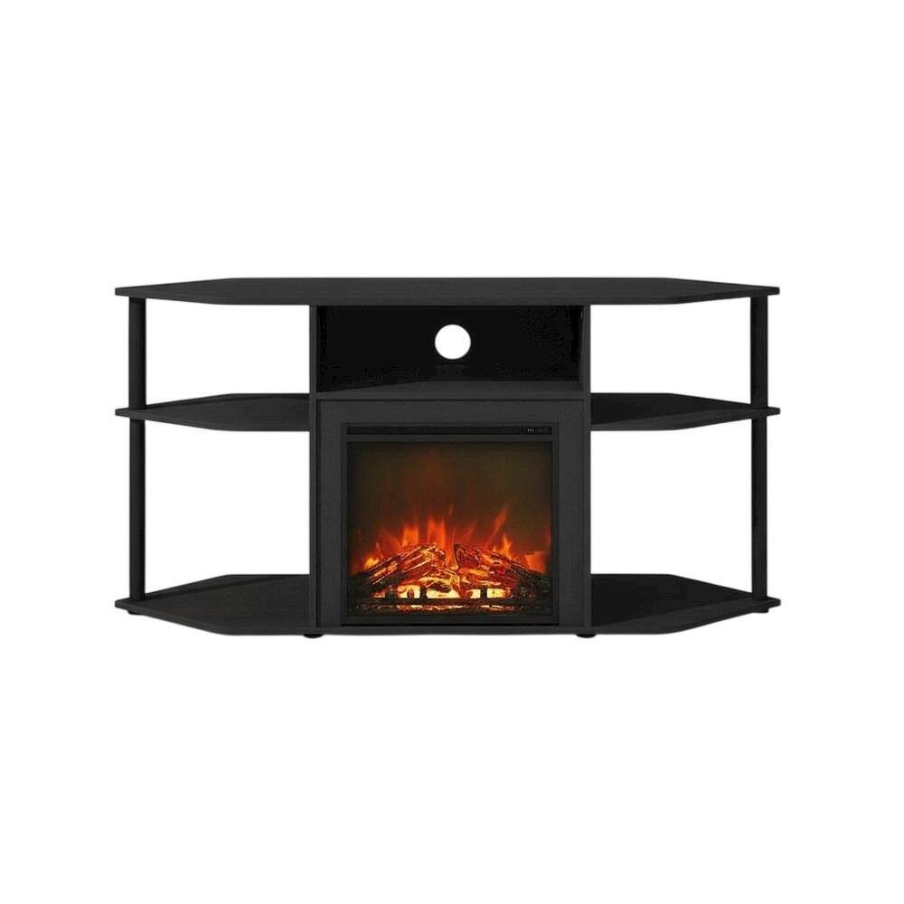 Alt View 3. FurniFact - Decorative Brown Electric Fireplace Corner TV Stand with Solid Wood Frame - Brown.