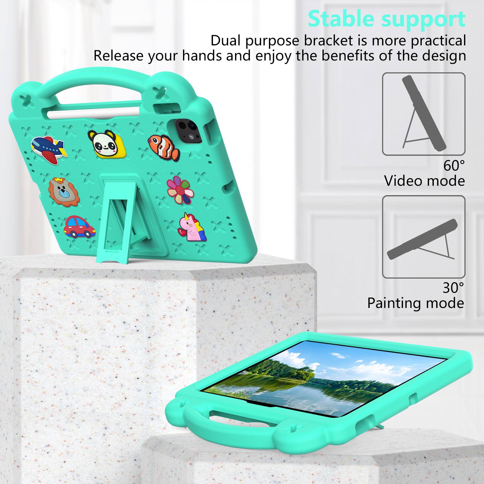 Stable support  
Dual purpose bracket is more practical  
Release your hands and enjoy the benefits of the design  

60° Video mode  
30° Painting mode