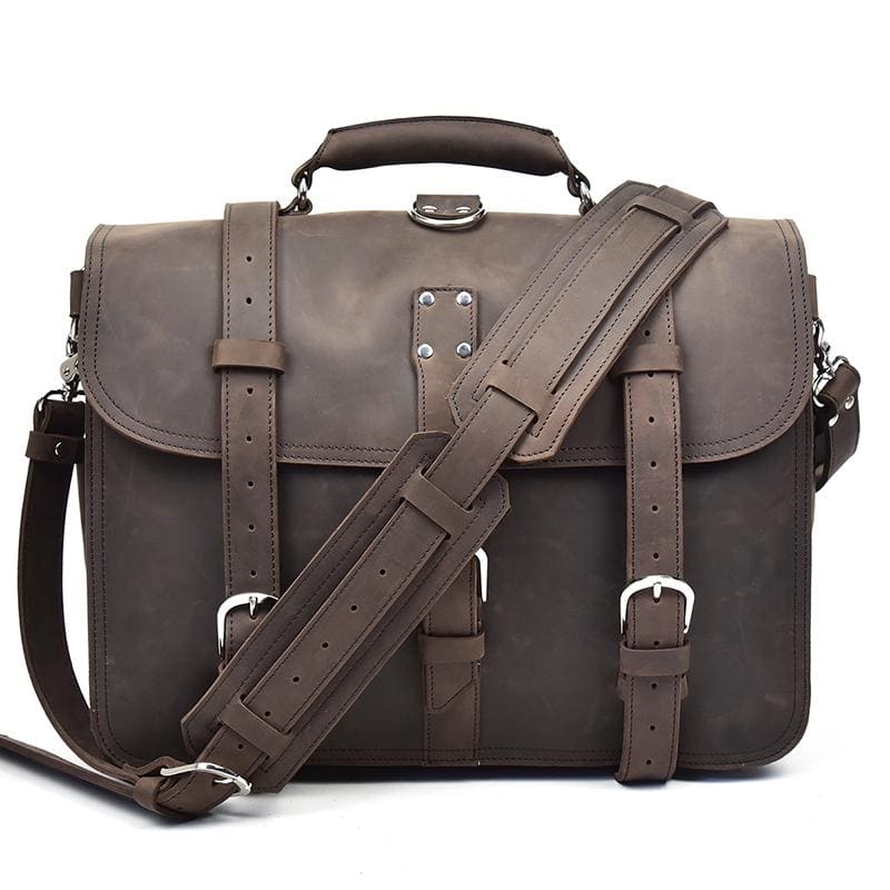 Alt View 6. Steel Horse Leather - The Gustav | Vintage Leather Messenger - Dark brown.